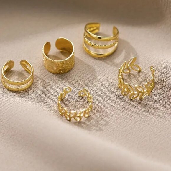 Ear Bands Cuffs 5pc set Clips Rings Gold Adjustable Beach Boho Vacation Boho NEW - Picture 2 of 4